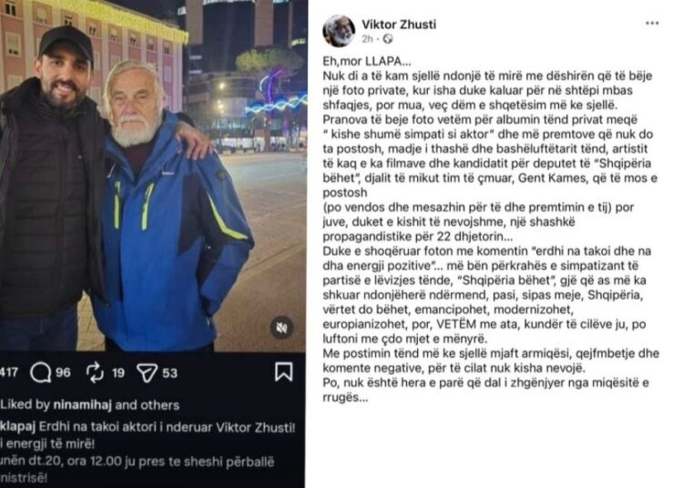 Viktor Zhusti shpërthen për foton me Adriatik Lapaj: “Më përdore për propagandë politike”. Përgjigjet Lapaj…