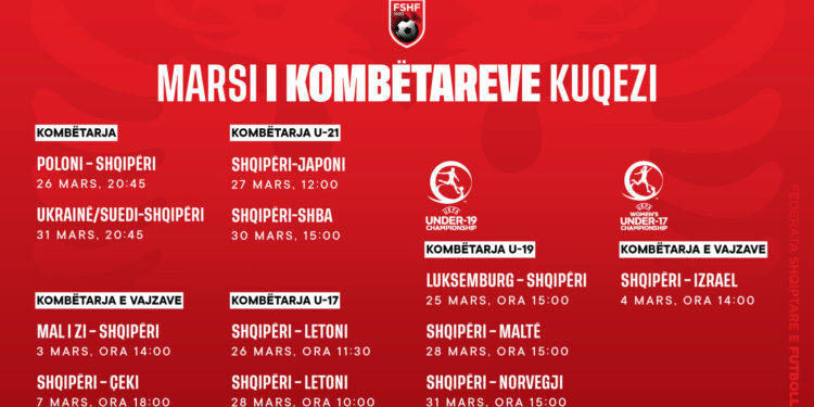 Muaji kuqezi! Sfida historike për ekipet kombëtare, kalendari i ndeshjeve
